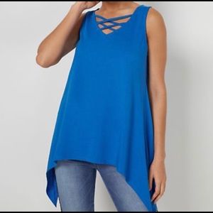 NWT NY & Company Royal Blue cross-cross sleeveless tunic Size XXL